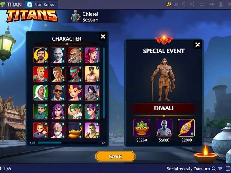 Tarn Taran Titans gameplay screenshot showing character selection and battle interface